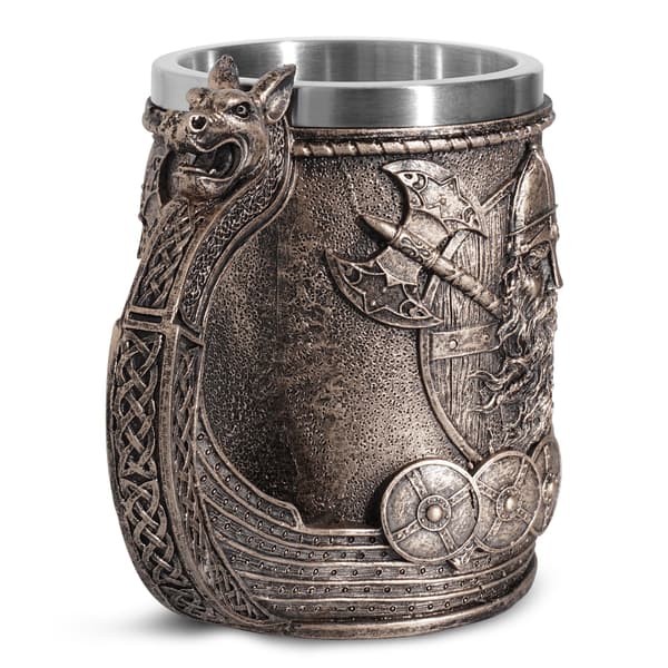 Viking ølkrus, rustfrit stål, harpiks, 3D, sort, stort