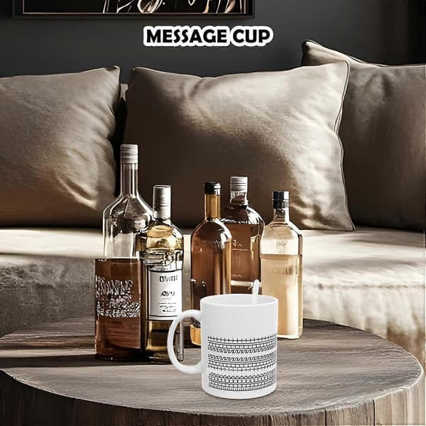 Vit keramisk mugg, dolt meddelande, ergonomisk, tålig, 350 ml