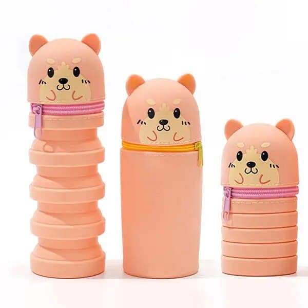 Multifunktionelt foldbart silikone penalhus pink 17x6.5cm
