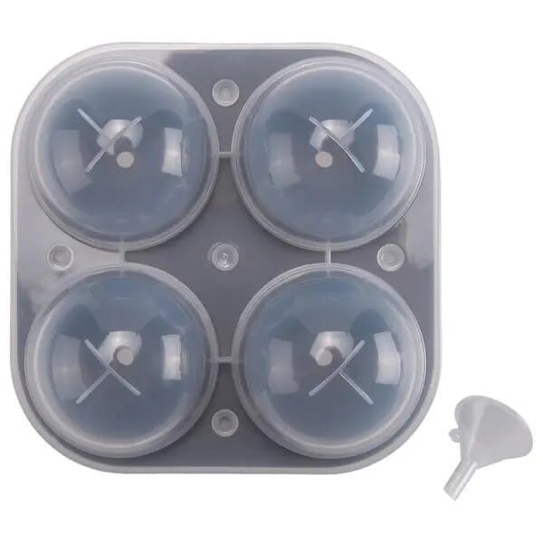 Rund isbitsform i silikon, 4 bollar 6,4 cm, långsamt smältande, transparent