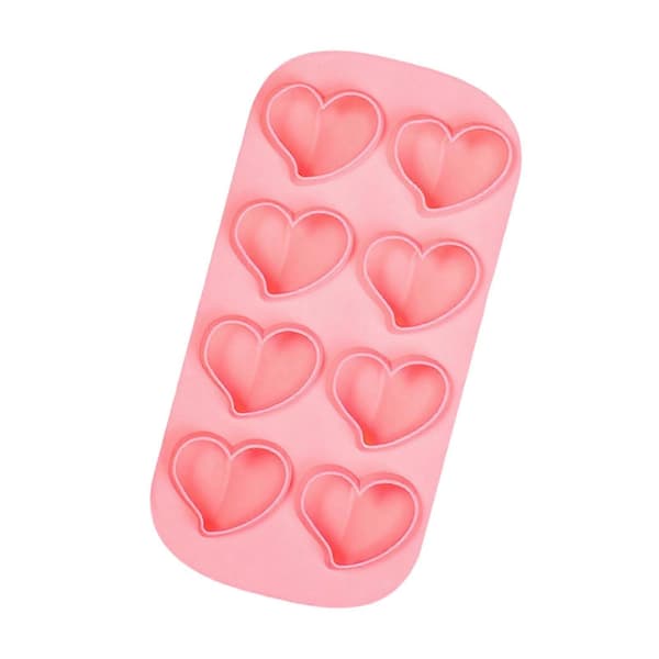 Silikone isterningform, hjerte, 8 rum, pink, 21x10,5x3cm