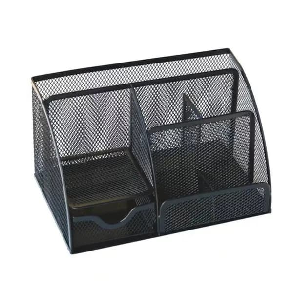 Skrivebordsorganizer i metal, 7 rum, sort, 22x14x13cm