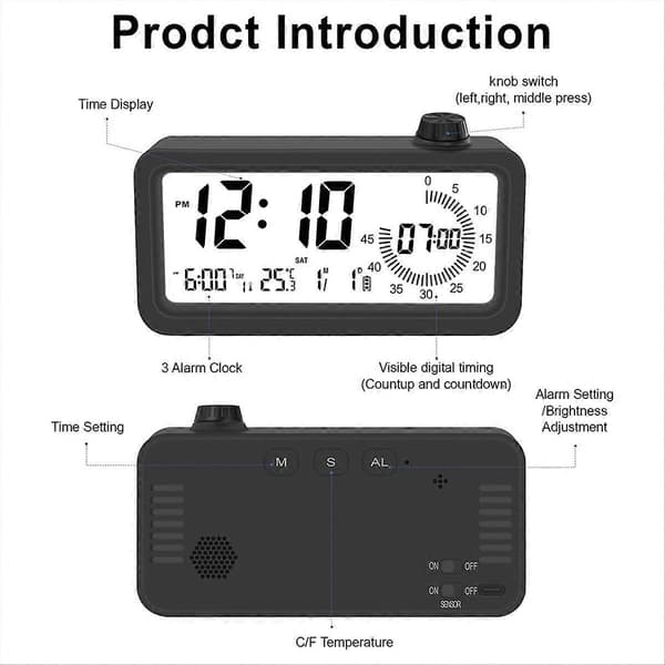 Digitalt vækkeur Visuel timer Dobbelt display nedtælling