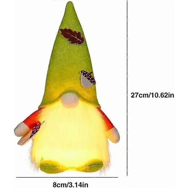 Hösttomte plyschfigur grön LED 20x10x10cm