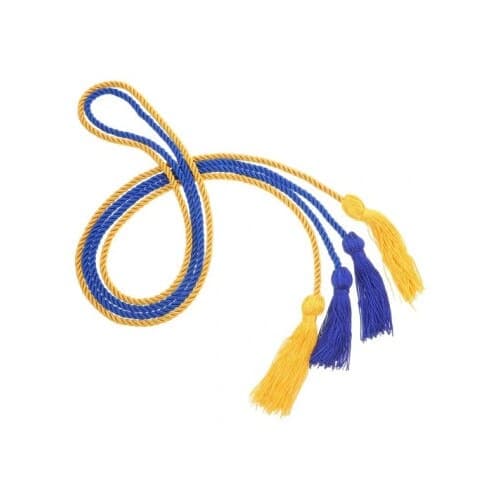 Sæt med 2 polyester studenterhuer med frynser, blå/guld