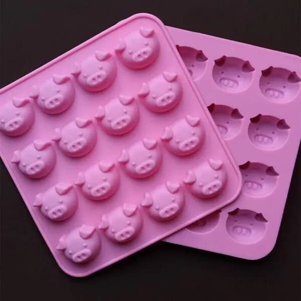 Silikone isterningform, 16 grise, 2 stk, pink, 16x10cm