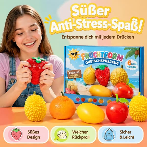 Squishy Fun Box Set, Frukt Squishy Box Set, Klämboll, Fidget, 6 Delar