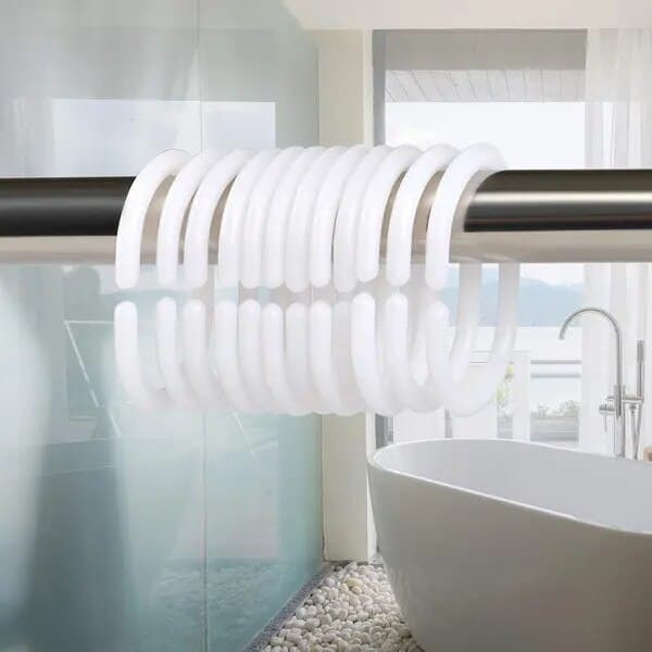 Duschdraperikrokar i plast, set om 24, oval C-form (ring), vit, 55 mm