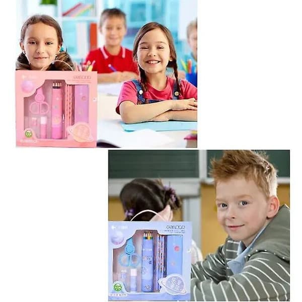 Kreativt skolmaterialset 8 delar blått