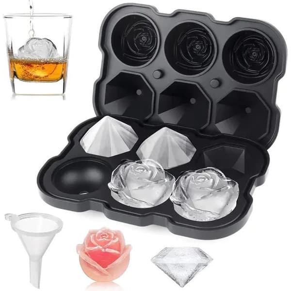 Isform, 3 roser og 3 diamanter, silikone, sort, 2 tommer