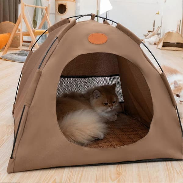 Cat Pops-sUp Husdjurstält Lätt Bärbar Hundkoja för inomhusbruk Kaffe