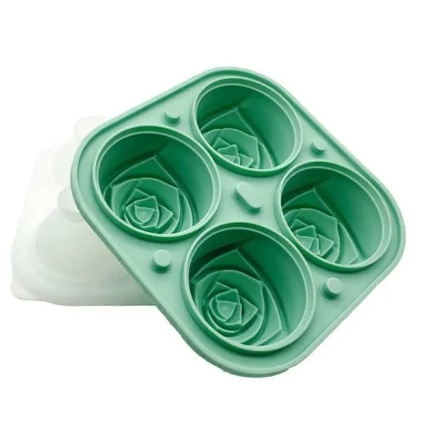 3D silikone isterningform med 4 hulrum i form af en rose, grøn,