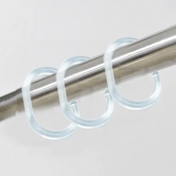 Duschdraperiringar, transparent plast, C-form, 12 st., 6 x 4 x 0,5 cm
