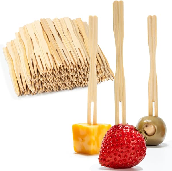 Bambu aptitretaregafflar, engångsbambu gafflar, för färdigmat, mini, semesterfester, 200 stycken, 8,9 cm