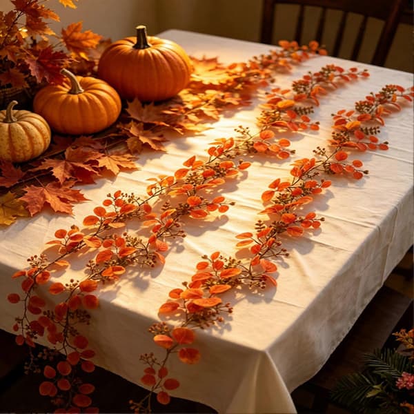 Kunstig efterårs-eukalyptusguirlande, efterårs-pengebladsvin, kunstigt grønt til Thanksgiving-høsten, C