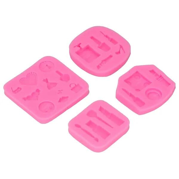 Sæt med 4 silikone kageforme, pink, 7x7x6 cm