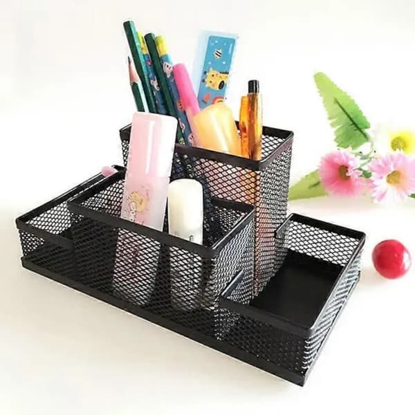 Multifunktionel sort metalnet skrivebordsstativ 20x10x9.5cm