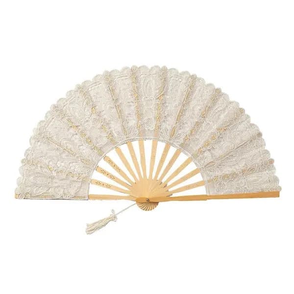 Sammenfoldelig blondevifte, træ, beige, let og elegant