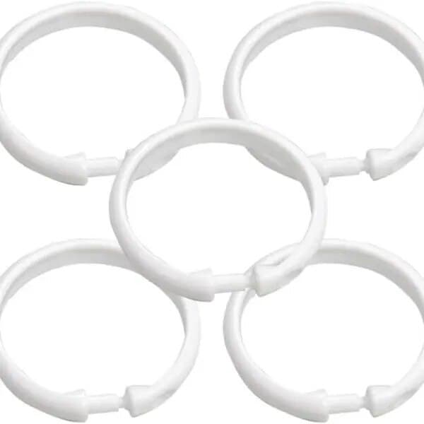 Sæt med 12 plastik badeforhængsringe, O-design, hvid, kode