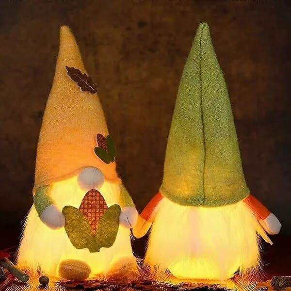 Hösttomte plyschfigur grön LED 20x10x10cm