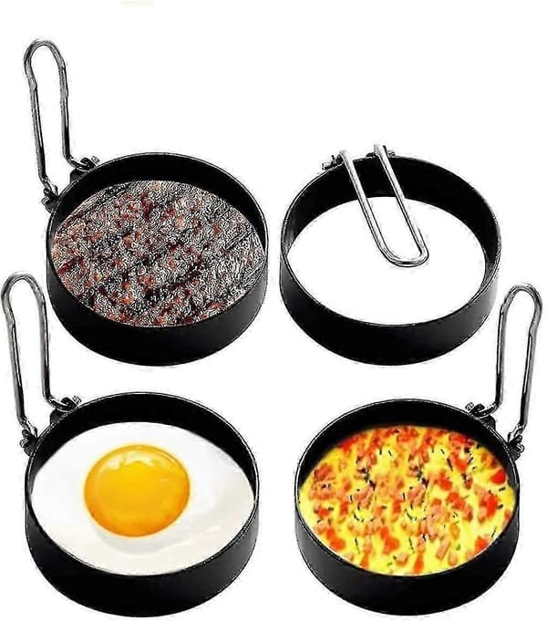 Æggering i rustfrit stål, 4 stk. omeletform i rustfrit stål, æggetilberedning -NN