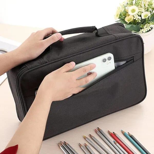 Multifunktionelt penalhus, kapacitet 360 blyanter, polyester, sort, 35,5x20,5x10cm