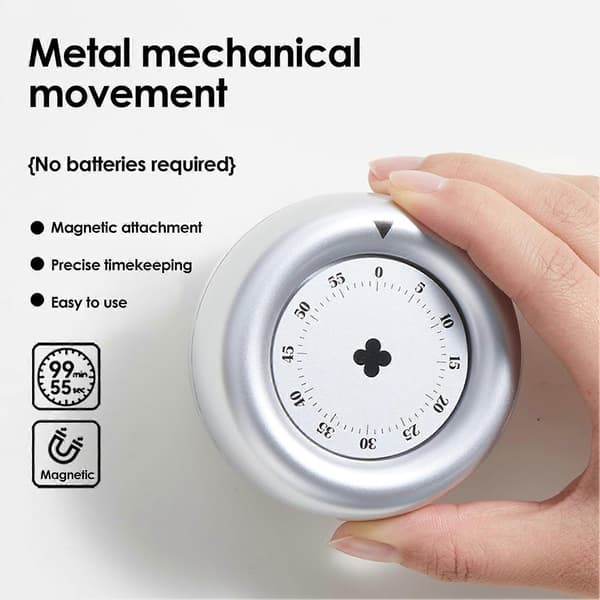Mekanisk Timer – med Magnetisk Bagside & Lang Ringepåmindelse – til Køleskab & Køkken Hvid
