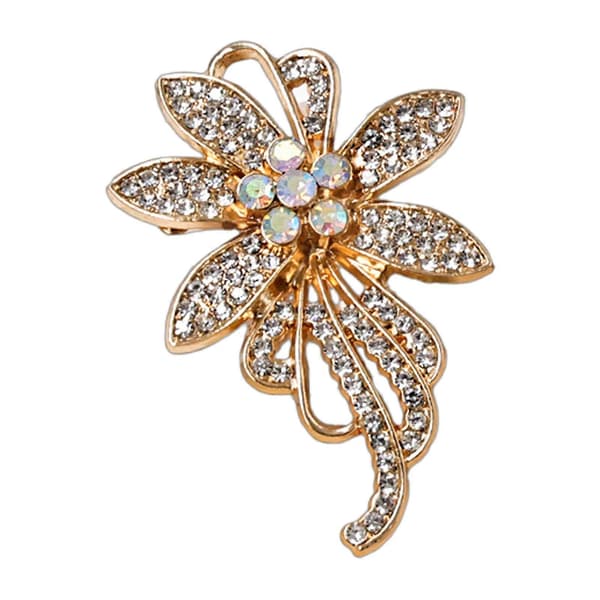3D Blomster Strass Brosch för Kappor Skjortor och Väskor Modeaccessoar Gyllene