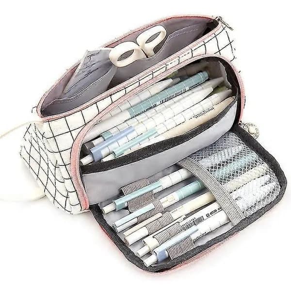 Pennfodral i vit bomull och linne 20x11cm