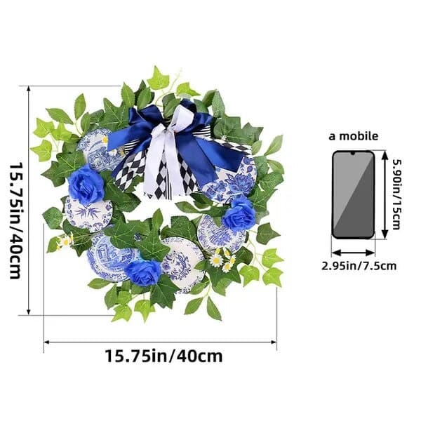 Dekorativ krona trä blå vit 30x30cm