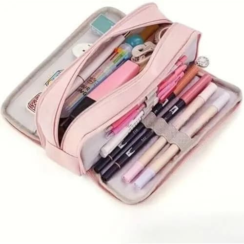 Stor penalhus, 3 rum, dobbelt åbning, sort, stor kapacitet