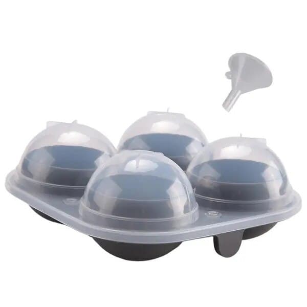 Rund isbitsform i silikon, 4 bollar 6,4 cm, långsamt smältande, transparent