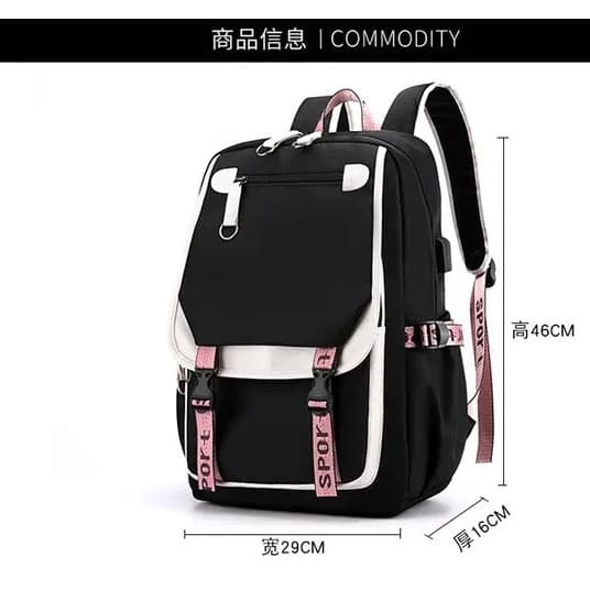 Sort nylon skoletaske 46x29x16cm