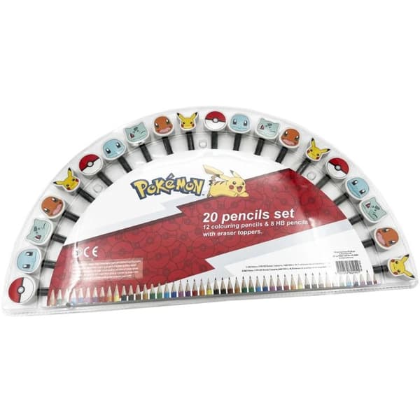 Pokémon pennset med suddgummitopp, 20-pack