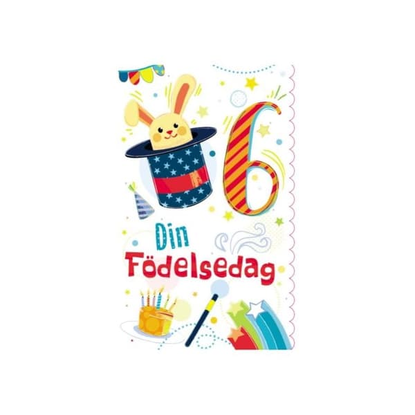Lykønskningskort 6 år Tryllehat - Spar