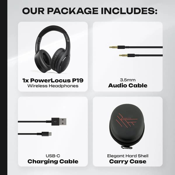 PowerLocus P19 sorte trådløse on-ear Bluetooth 5.3 hovedtelefoner