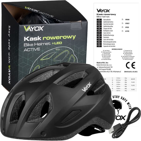 VAYOX Active VA0424BMM mustakypärä MTB valolla (koko M)