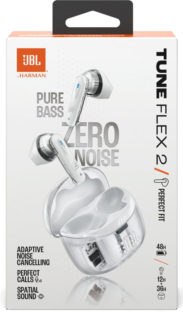 JBL Tune Flex 2 ANC In-ear hörlurar Vattentäta Vit-transparent