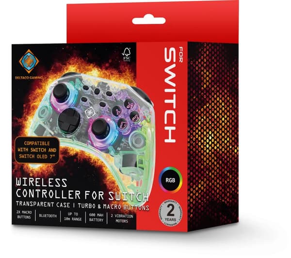 Deltaco GAM-149-T-kontroll för Nintendo Switch, PC Trådlös Transparent