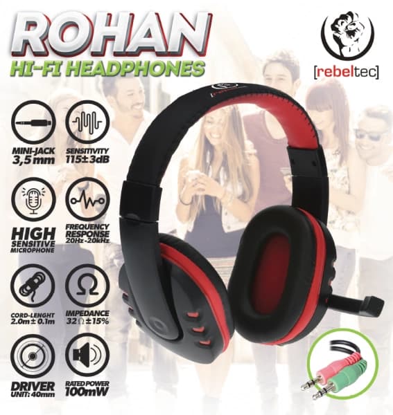 Rebeltec Rohan Kablede Hovedtelefoner med Mikrofon On-Ear Sort-rød