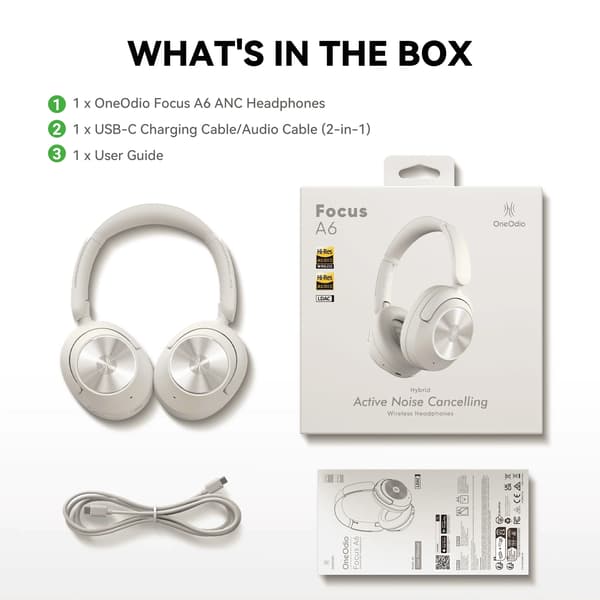 Oneodio Focus A6 ANC trådløse hovedtelefoner over-ear Bluetooth 6.0 Beige