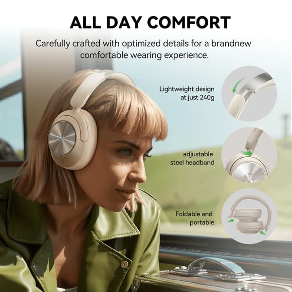 Oneodio Focus A6 ANC trådløse hovedtelefoner over-ear Bluetooth 6.0 Beige