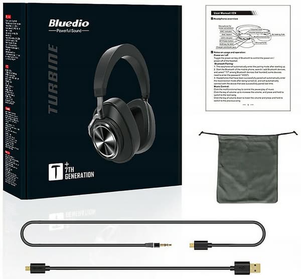 BLUEDIO T7 Plus ANC -kuulokkeet, musta