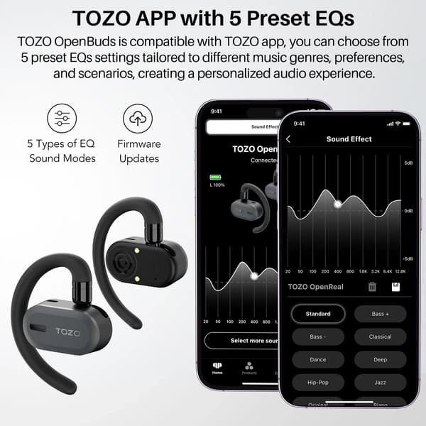 Tozo OpenBuds trådløse in-ear hovedtelefoner Bluetooth 5.3 Sort