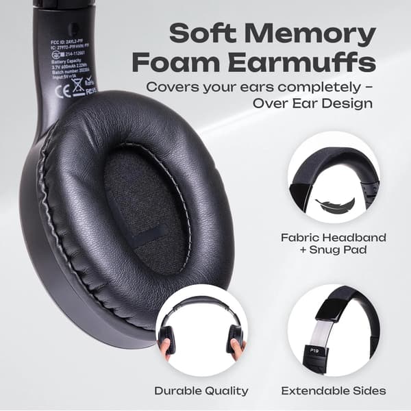 PowerLocus P19 sorte trådløse on-ear Bluetooth 5.3 hovedtelefoner