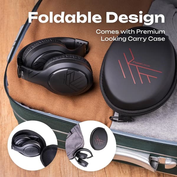 PowerLocus P19 sorte trådløse on-ear Bluetooth 5.3 hovedtelefoner