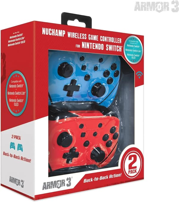 Armor3 NuChamp trådløs gamecontroller 2-pak til Nintendo Switch trådløs blå/rød 2 stk.