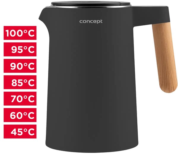 Trådløs elkedel i rustfrit stål CONCEPT DOUBLE WALL MØRKEGRÅ 1,5 l