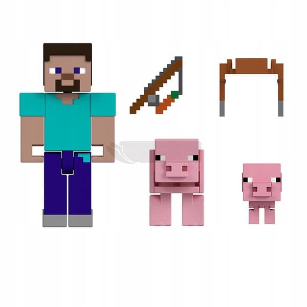 MINECRAFT FIGUR STEVE pixel figur, SVIN + tilbehør HTL88