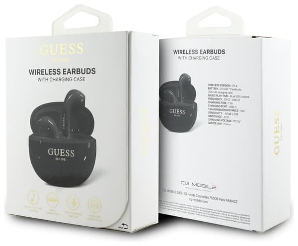 GUESS Glossy Effect Egg Shape Printed Classic Logo In-ear hovedtelefoner Sort